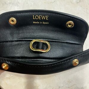 Loewe Black Leather bag handle Holder with Gold Accents